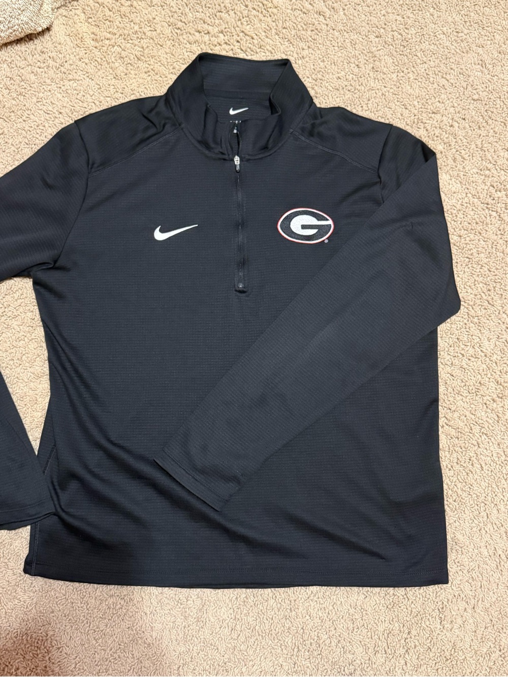 Nike Black Quarter-Zip Pullover with White Swoosh and Red-Trim Logo
